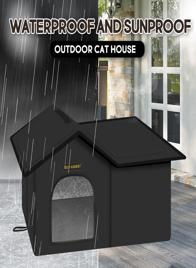 Rest-Eazzzy Cat House for Outdoor Cats, Weatherproof and Insulated Feral Cat House with Mat and Clip, Easy to Put Together, Selfwarming Cat Shelter for Summer (Black, Waterproof House-L) - Image 2