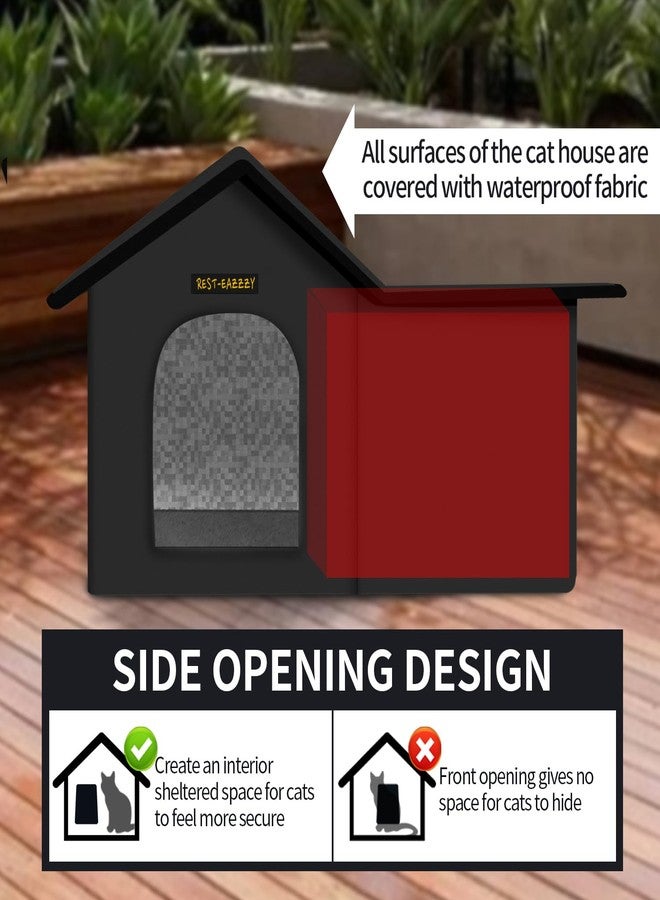 Rest-Eazzzy Cat House for Outdoor Cats, Weatherproof and Insulated Feral Cat House with Mat and Clip, Easy to Put Together, Selfwarming Cat Shelter for Summer (Black, Waterproof House-L) - Image 3