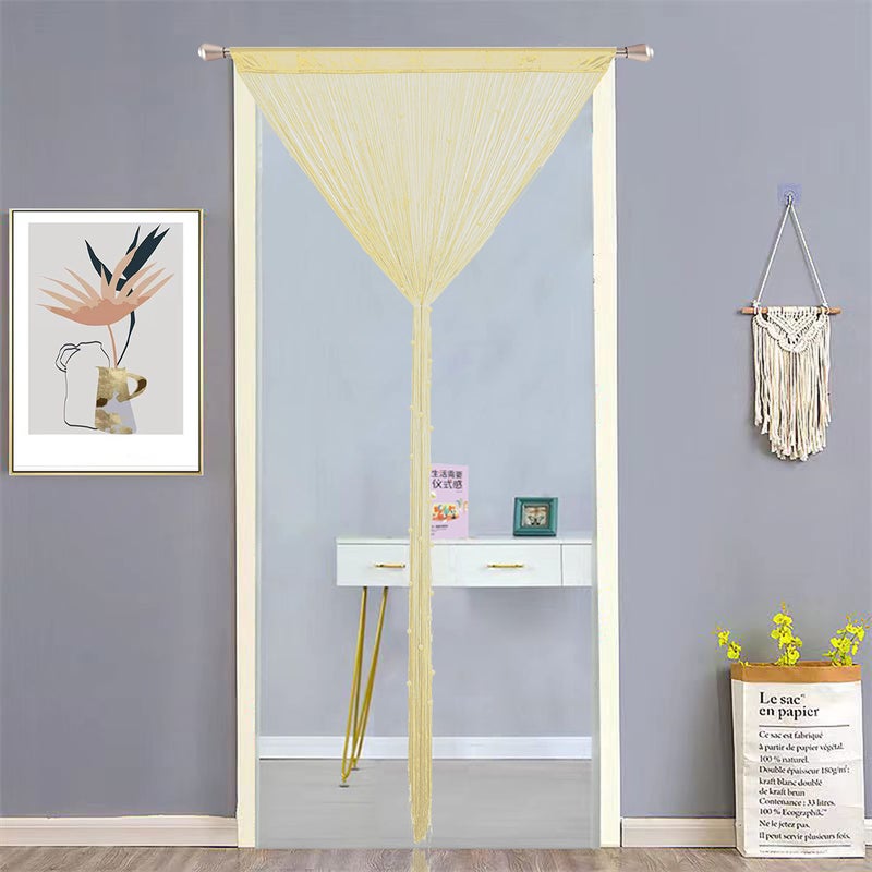 HSYLYM Beaded Curtain Beads Door String Curtains Ideal for Living Room Decor Wall Hanging Fringe Doorway Divider Bedroom Backdrop Hippie Window Closet Privacy Rod Pocket Dense (100x200cm Champagne) - Image 3