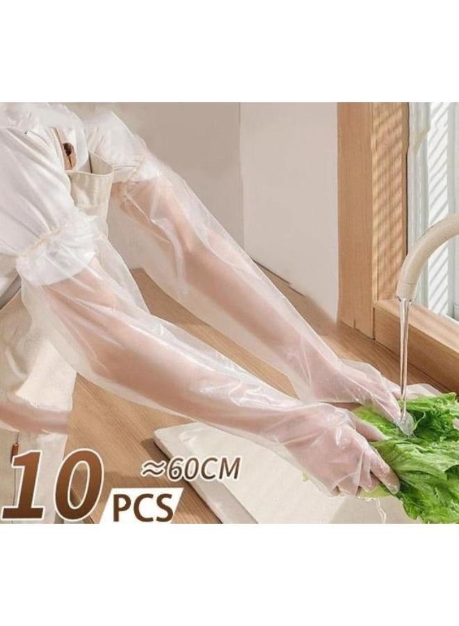 10 Pieces 60cm Long Disposable Dishwashing Waterproof Thickened Oilproof TPE Housekeeping Gloves - Image 1