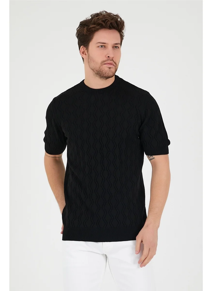 Cool Tarz Cool Style Black Men's Round Neck Patterned Knitted T-Shirt