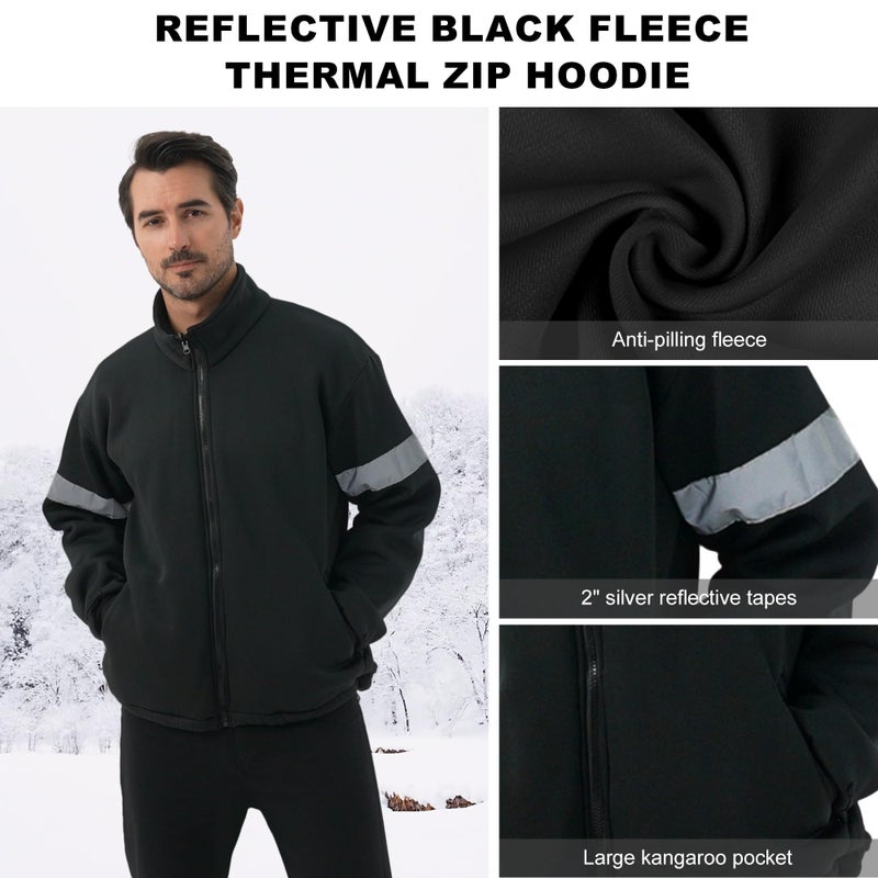 DPSAFETY 3 in 1 Safety jacket,Reflective high Visibility Hooded jacket,Hi Vis Bomber Jacket shell and fleece lining,Waterproof,ANSI Class 3 Black,Medium - Image 3