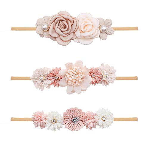 mligril Baby Girl Nylon Headbands Flower Hair Bows Accessories-Elastic Hair Band Crown Handmade FLoral Wraps Birthday Gifts for Girls Newborn Infant Toddler 3Pcs - Image 1