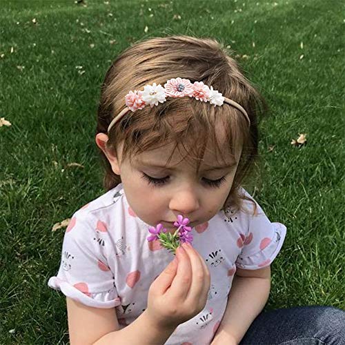 mligril Baby Girl Nylon Headbands Flower Hair Bows Accessories-Elastic Hair Band Crown Handmade FLoral Wraps Birthday Gifts for Girls Newborn Infant Toddler 3Pcs - Image 3