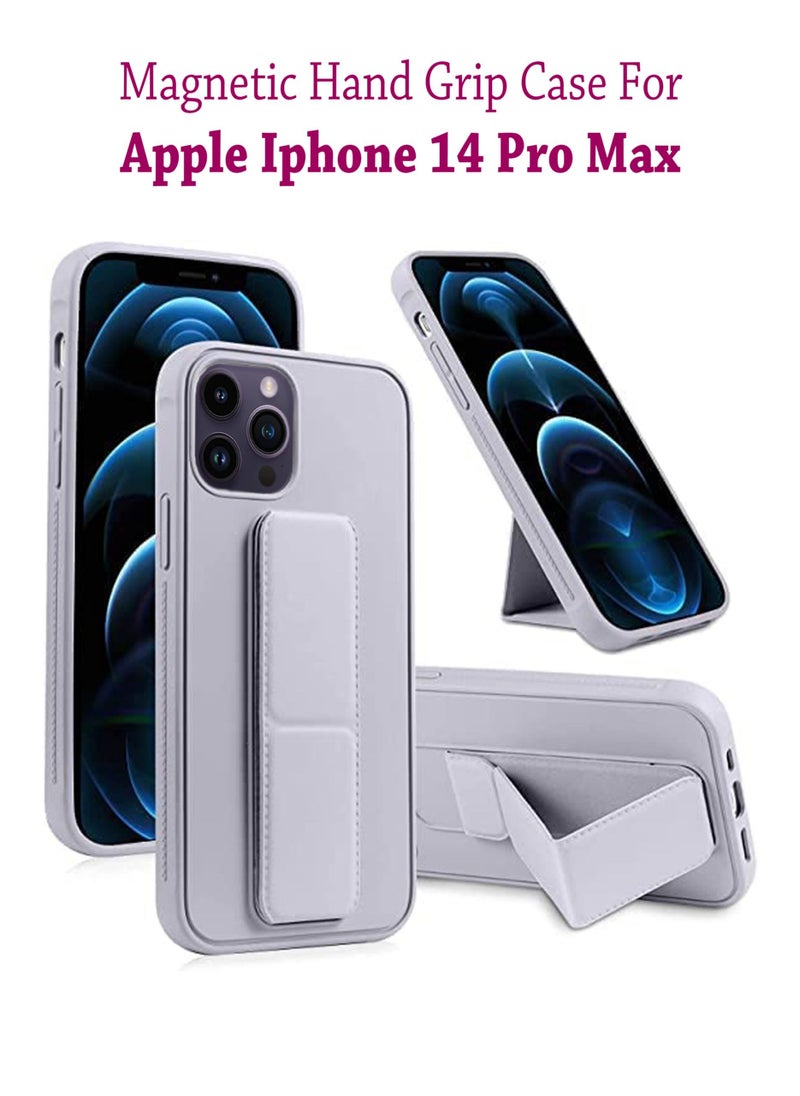 Waldic - Premium Silicone Magnetic Hand Grip Case with Stand Cover for Apple iPhone 14 Pro Max - Grey - Image 1