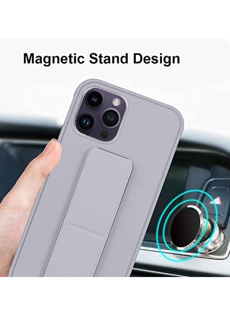 Waldic - Premium Silicone Magnetic Hand Grip Case with Stand Cover for Apple iPhone 14 Pro Max - Grey - Image 1