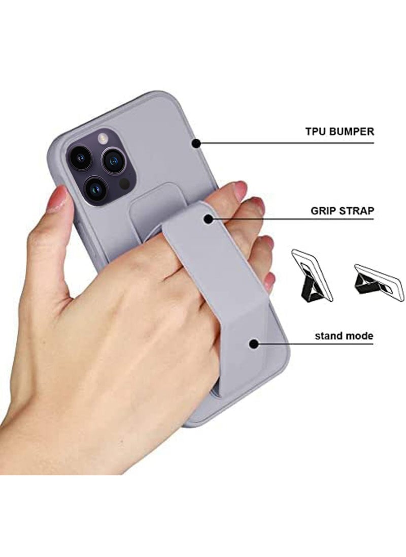 Waldic - Premium Silicone Magnetic Hand Grip Case with Stand Cover for Apple iPhone 14 Pro Max - Grey - Image 1