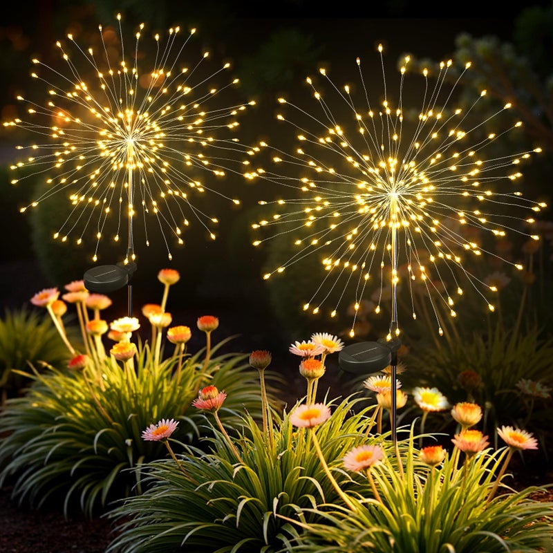 SUNCKET Solar Lights Outdoor 120LED 2pack Fairy Garden Lights Decor for Outside Fireworks Lights Solar Powered for Yard Patio Pathway Walkway Balcony Warm White - Image 2