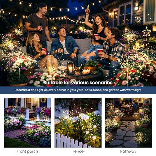 SUNCKET Solar Lights Outdoor 120LED 2pack Fairy Garden Lights Decor for Outside Fireworks Lights Solar Powered for Yard Patio Pathway Walkway Balcony Warm White - Image 3
