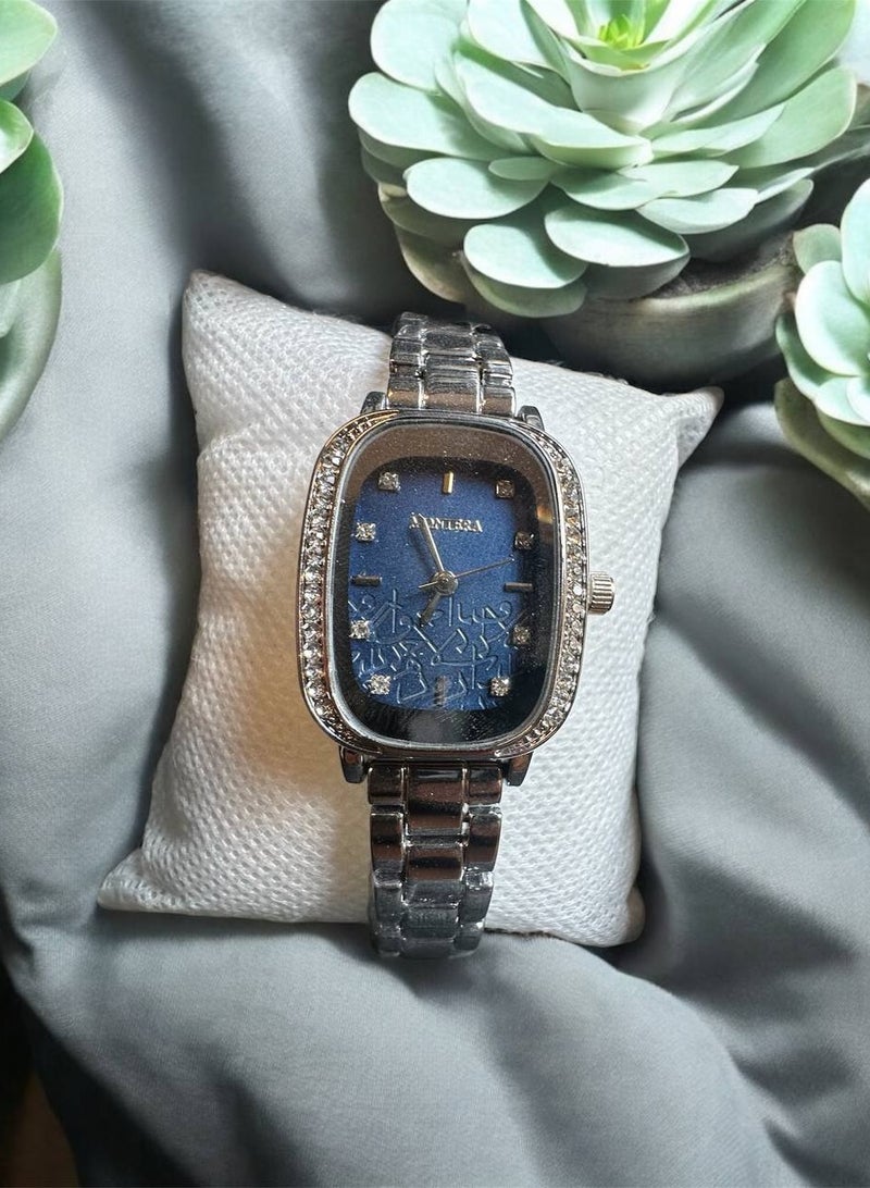 Montera Women's Watch - Blue Patterned Dial with Metal Bracelet - Image 1
