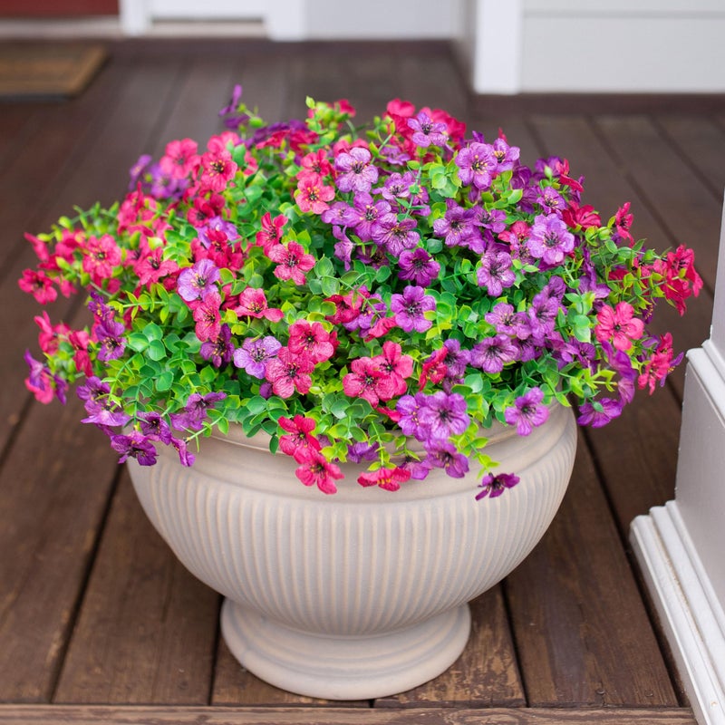 HyeFlora Artificial Flowers for Outdoor Indoor Garden Home Decoration, Faux Flower Daisy with Eucalyptus Leaves Fake Plants Greenery Boxwood Porch Patio, 12 Bundles (Purple Pink) - Image 4