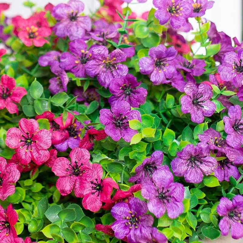 HyeFlora Artificial Flowers for Outdoor Indoor Garden Home Decoration, Faux Flower Daisy with Eucalyptus Leaves Fake Plants Greenery Boxwood Porch Patio, 12 Bundles (Purple Pink) - Image 3