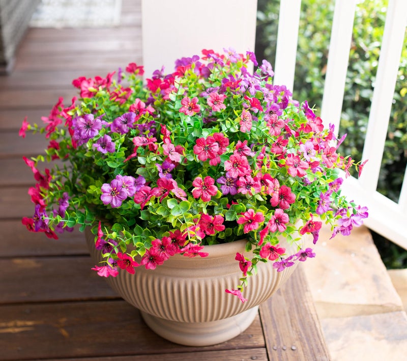 HyeFlora Artificial Flowers for Outdoor Indoor Garden Home Decoration, Faux Flower Daisy with Eucalyptus Leaves Fake Plants Greenery Boxwood Porch Patio, 12 Bundles (Purple Pink) - Image 5