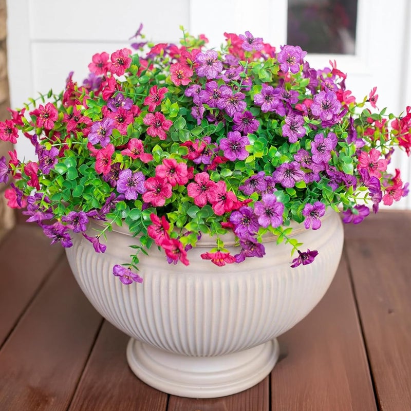 HyeFlora Artificial Flowers for Outdoor Indoor Garden Home Decoration, Faux Flower Daisy with Eucalyptus Leaves Fake Plants Greenery Boxwood Porch Patio, 12 Bundles (Purple Pink) - Image 1