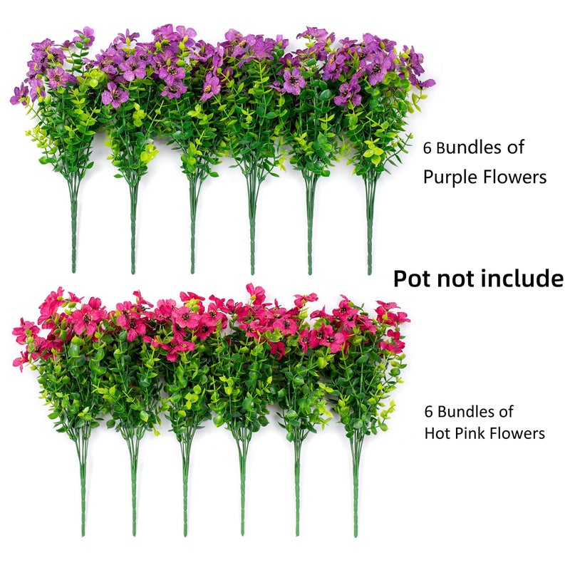 HyeFlora Artificial Flowers for Outdoor Indoor Garden Home Decoration, Faux Flower Daisy with Eucalyptus Leaves Fake Plants Greenery Boxwood Porch Patio, 12 Bundles (Purple Pink) - Image 2