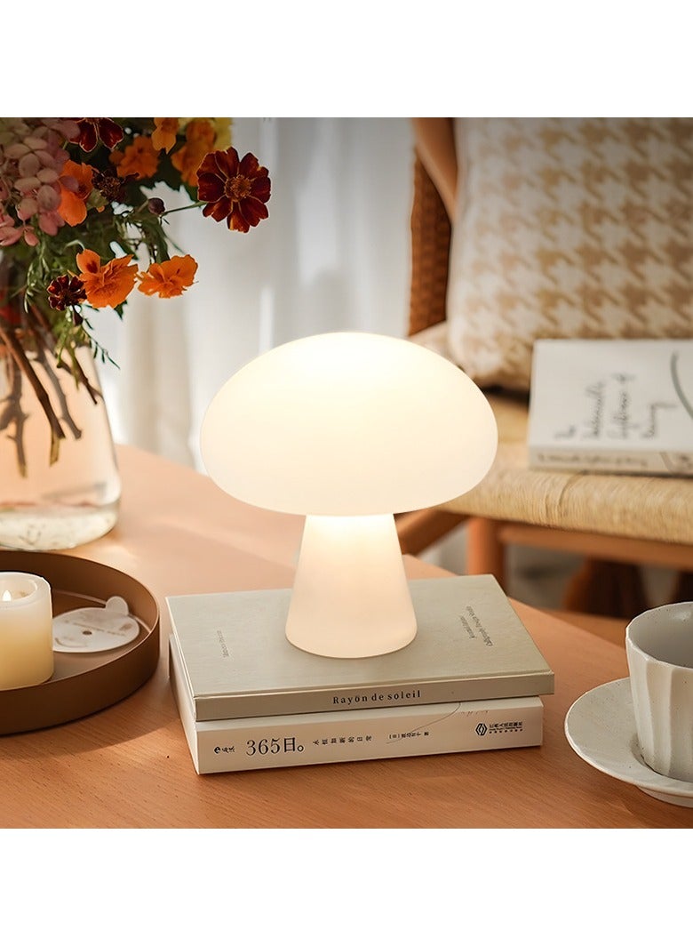 general ins medieval Danish cream wind mushroom desk lamp charging living room study bedroom bedside decoration ambient light charging button switch version - three-color dimming - Image 2