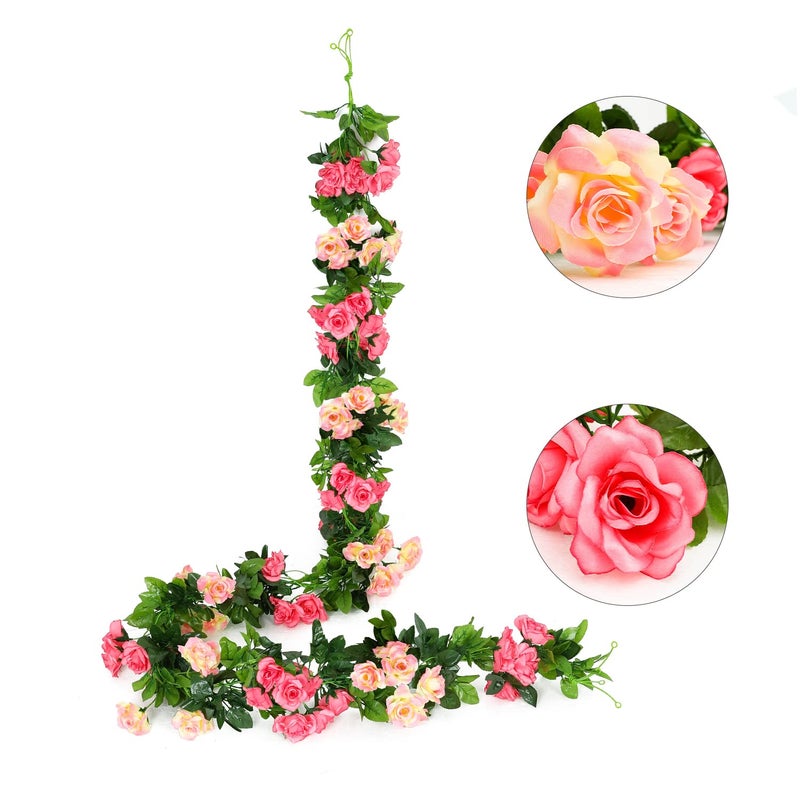 JUSTOYOU 2 Pack 158FT Fake Rose Garland Artificial Rose Vines Flowers Hanging Silk Rose Vine Wedding Home Backdrop Party Arch Arrangement Decoration