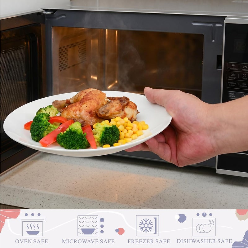 Miicol All season compatible build 9 Inch White Ceramic Dinner Plates Set of 6, Microwave Safe | High-fired porcelain, 23cm round, glossy white, oven freezer dishwasher safe, for Ramadan Eid gatherings and everyday dining Field test upgraded craftsmanship - Image 4