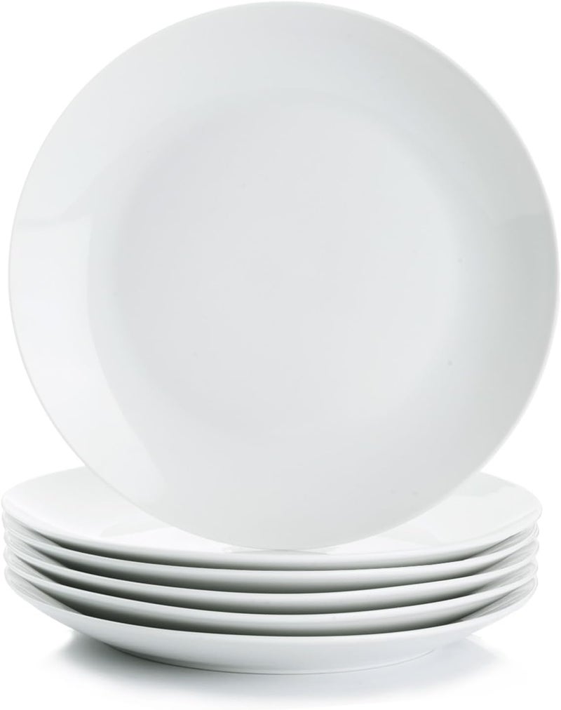 Miicol All season compatible build 9 Inch White Ceramic Dinner Plates Set of 6, Microwave Safe | High-fired porcelain, 23cm round, glossy white, oven freezer dishwasher safe, for Ramadan Eid gatherings and everyday dining Field test upgraded craftsmanship - Image 1