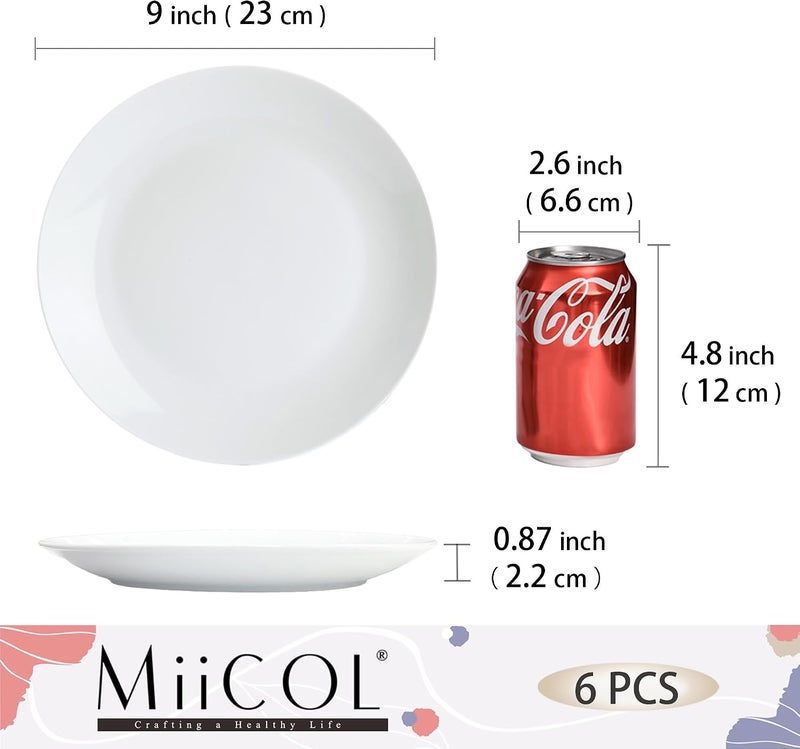 Miicol All season compatible build 9 Inch White Ceramic Dinner Plates Set of 6, Microwave Safe | High-fired porcelain, 23cm round, glossy white, oven freezer dishwasher safe, for Ramadan Eid gatherings and everyday dining Field test upgraded craftsmanship - Image 3