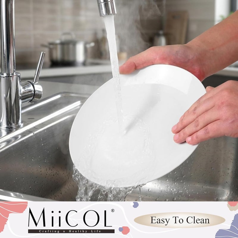 Miicol All season compatible build 9 Inch White Ceramic Dinner Plates Set of 6, Microwave Safe | High-fired porcelain, 23cm round, glossy white, oven freezer dishwasher safe, for Ramadan Eid gatherings and everyday dining Field test upgraded craftsmanship - Image 5
