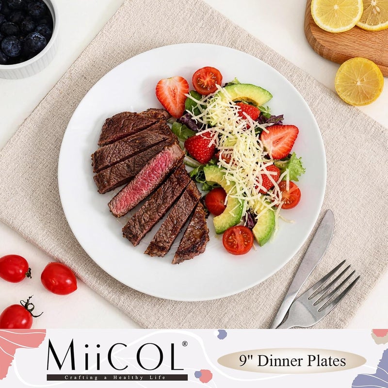Miicol All season compatible build 9 Inch White Ceramic Dinner Plates Set of 6, Microwave Safe | High-fired porcelain, 23cm round, glossy white, oven freezer dishwasher safe, for Ramadan Eid gatherings and everyday dining Field test upgraded craftsmanship - Image 2