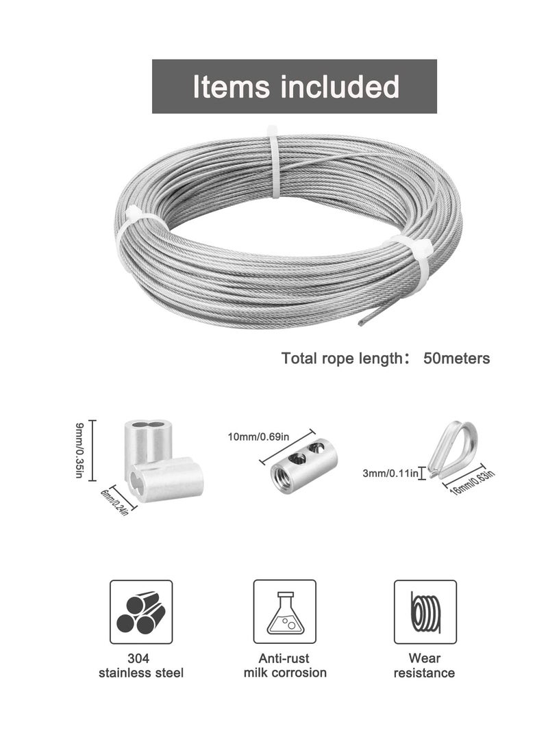 Generic - Wire Cable Railing Kit 164ft Stainless Steel Rope Coated Garden for Support System Clotheslines Hanging Lights with Thimbles Crimping Sleeves Clips Screwdrivers - Image 1