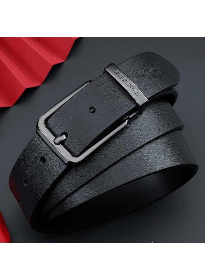 Crocodile Vintage Casual Men's Genuine Leather Belt Fashion Pin Buckle Youth Waist Belt Birthday Gift 4187 Black - Image 3