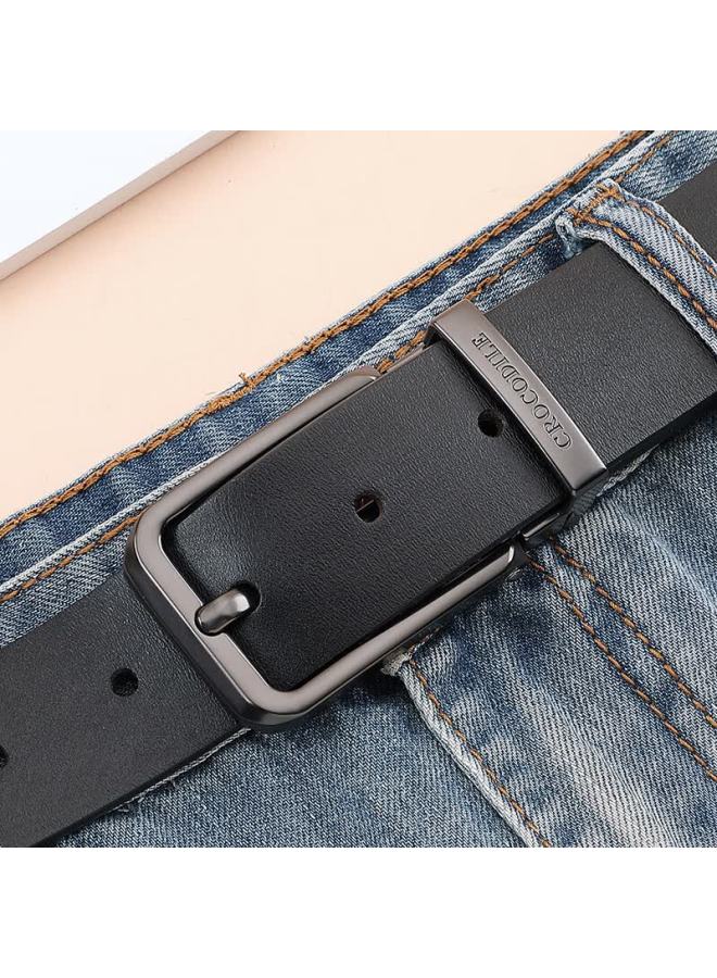 Crocodile Vintage Casual Men's Genuine Leather Belt Fashion Pin Buckle Youth Waist Belt Birthday Gift 4187 Black - Image 5