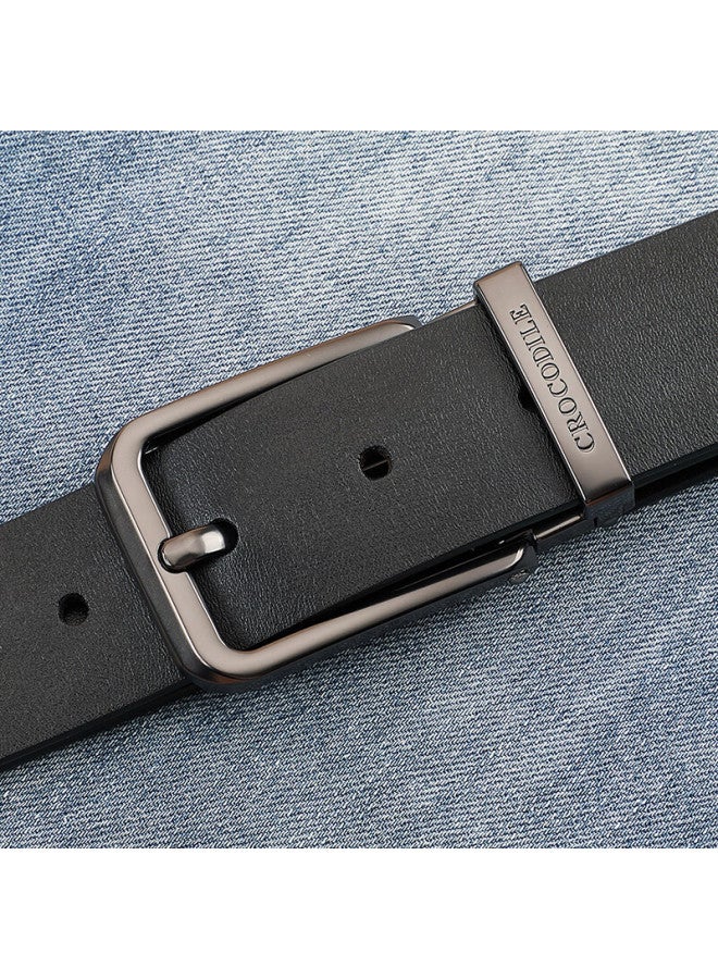 Crocodile Vintage Casual Men's Genuine Leather Belt Fashion Pin Buckle Youth Waist Belt Birthday Gift 4187 Black - Image 1