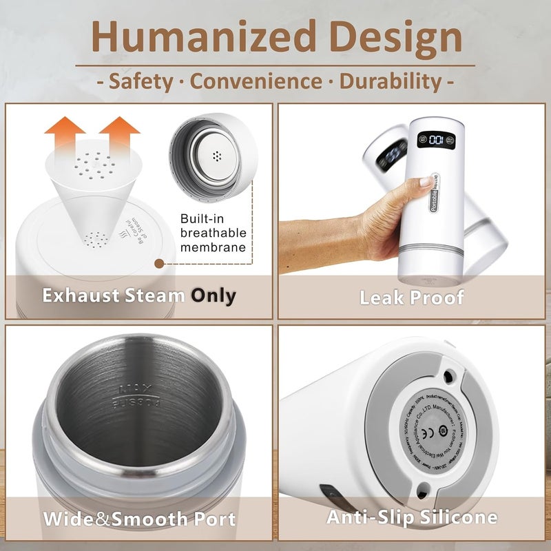 YIMI Portable Electric Kettle for Travel, Mini Hot Water Boiler for Tea Coffee Milk, 350ml Stainless Steel Small Water Kettle Heater with 4 Adjustable Temperature, Keep Warm, Auto Off for Trip, Office, Car - Image 5