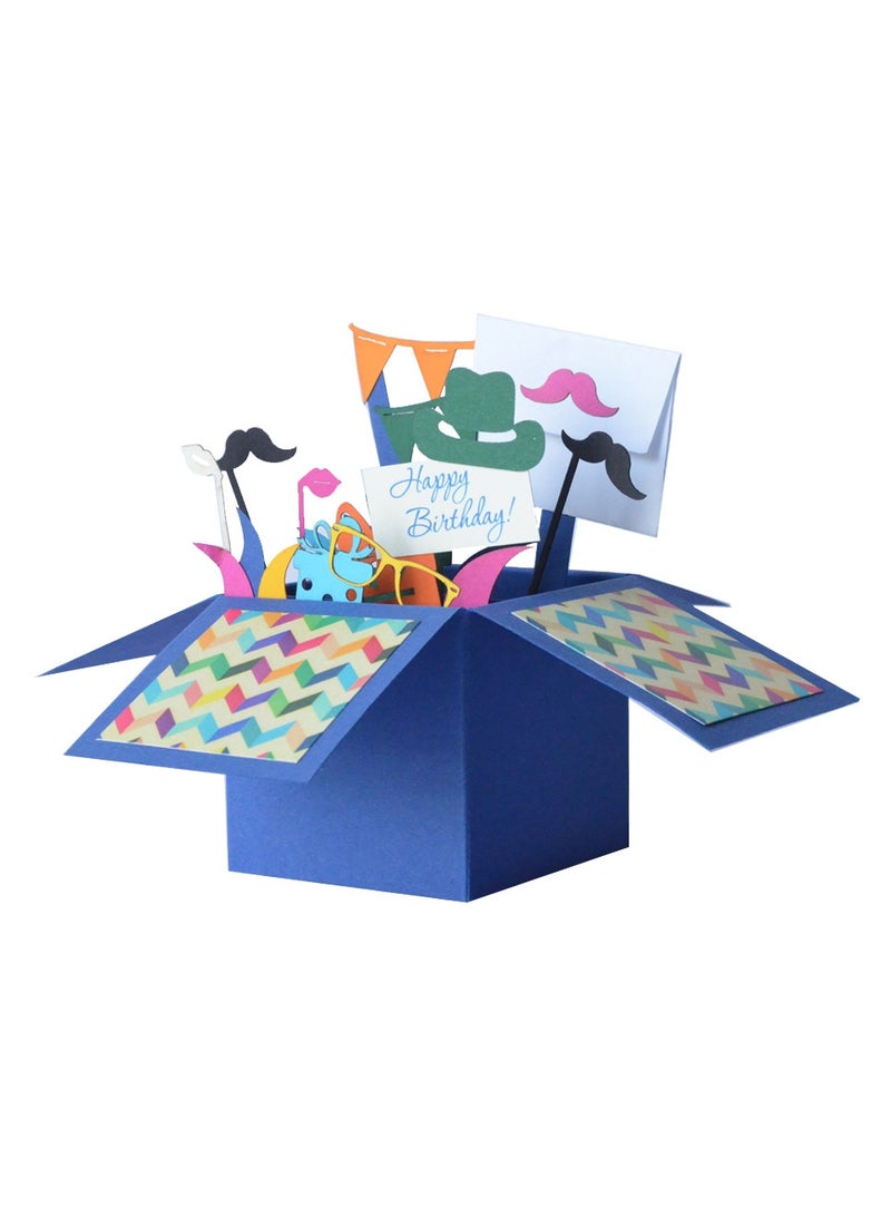 Blue Box-Shaped Birthday Greeting Card