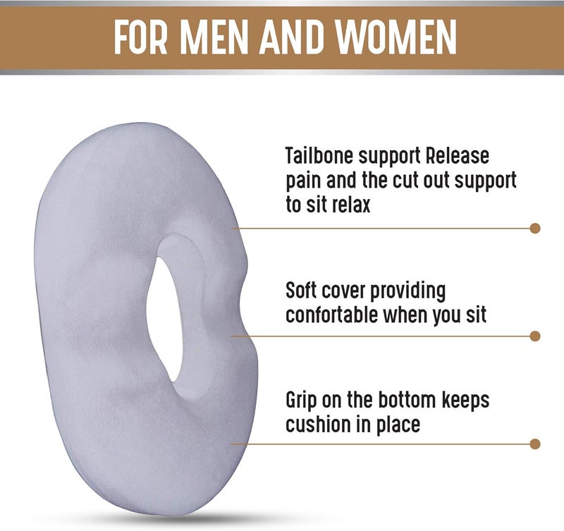 Donut Pillow Tailbone Seat Cushion - Orthopedic Design Coccyx Memory Foam Pillow Pain Relief |for Hemorrhoid, Pregnancy Post Natal, Surgery, Sciatica & Relieves Tailbone Pressure | Car Or Office Chair - Image 2
