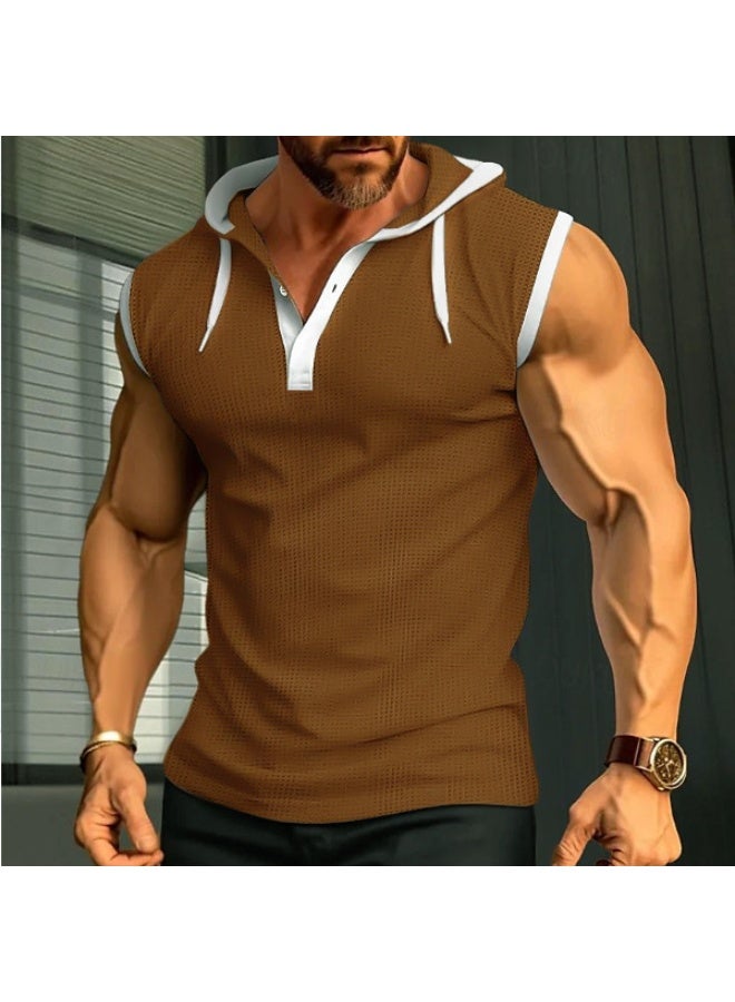 Men's Training Tank Top Sleeveless Hooded Vest Heavyweight Summer Sport Fitness Wear Comfortable Breathable Male Chest Protector - Image 1