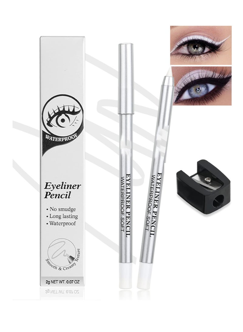 KASTWAVE White Waterproof Gel Eyeliner Pens, Highlighter Eye Liner Pencil, Matte Long Lasting  White Eye Liner, Super Smooth formula Eyeshadow Makeup Pen, Polished White Luster, with Pencil Sharpener - Image 1