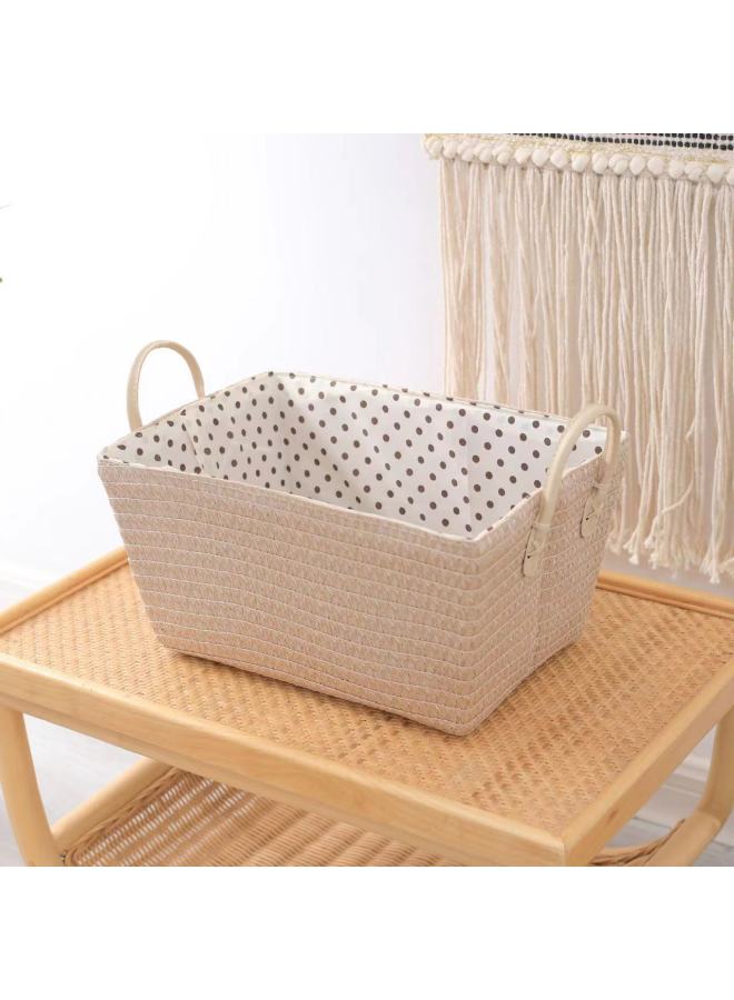 Imitation Rattan Woven Snack Woven Foldable Storage Basket Straw Woven Toy With Handle Storage Basket Dirty Clothes Basket Basket - Image 1