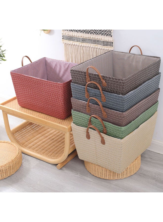 Imitation Rattan Woven Snack Woven Foldable Storage Basket Straw Woven Toy With Handle Storage Basket Dirty Clothes Basket Basket - Image 3