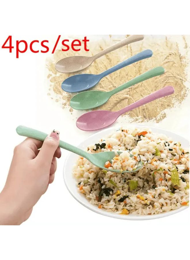 Wheat Straw Spoons Set Of 4 With Long Ergonomic Handle In Pastel Colors - Image 4