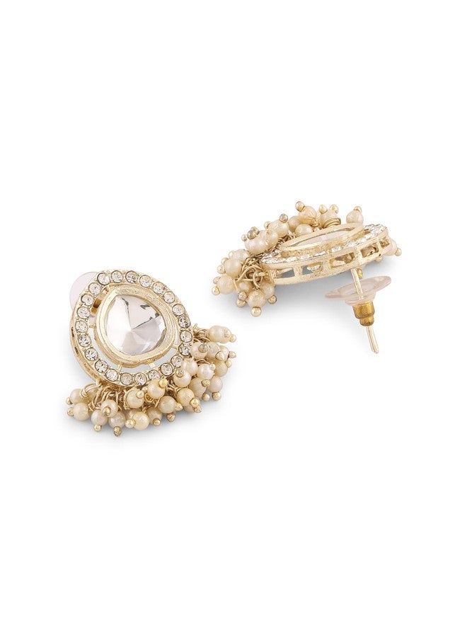 Zaveri Pearls أقراط متدلية بتصميم عرقي من زافيري بيرلز مطلية بالذهب ومرصعة بأحجار ألماس نمساوية وخرز للنساء - ZPFK16709 - Image 5