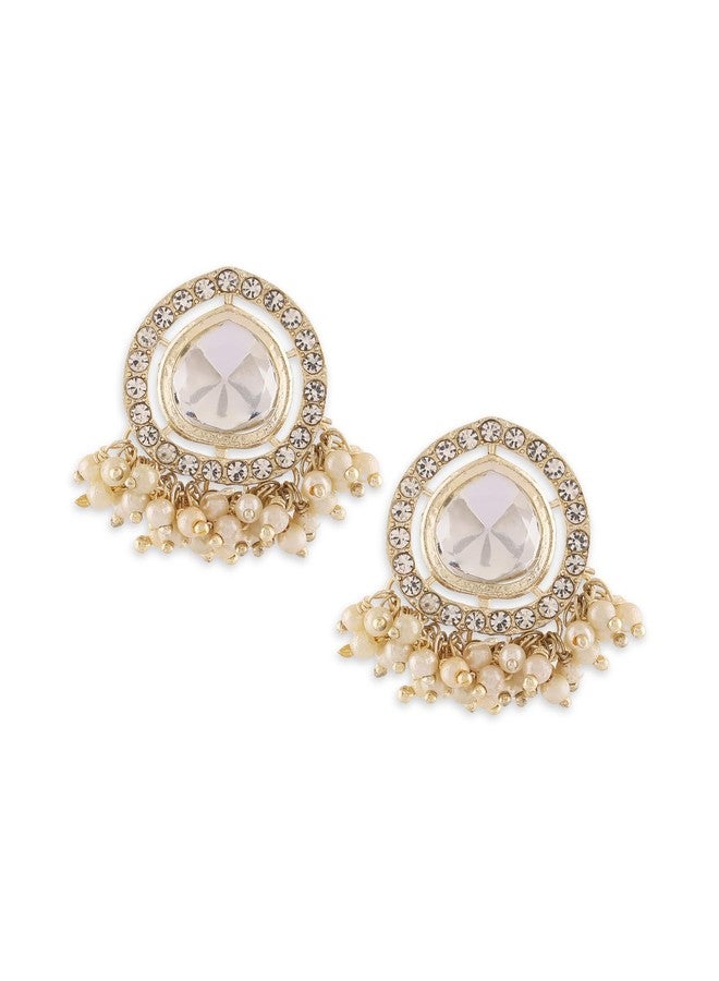 Zaveri Pearls أقراط متدلية بتصميم عرقي من زافيري بيرلز مطلية بالذهب ومرصعة بأحجار ألماس نمساوية وخرز للنساء - ZPFK16709 - Image 1