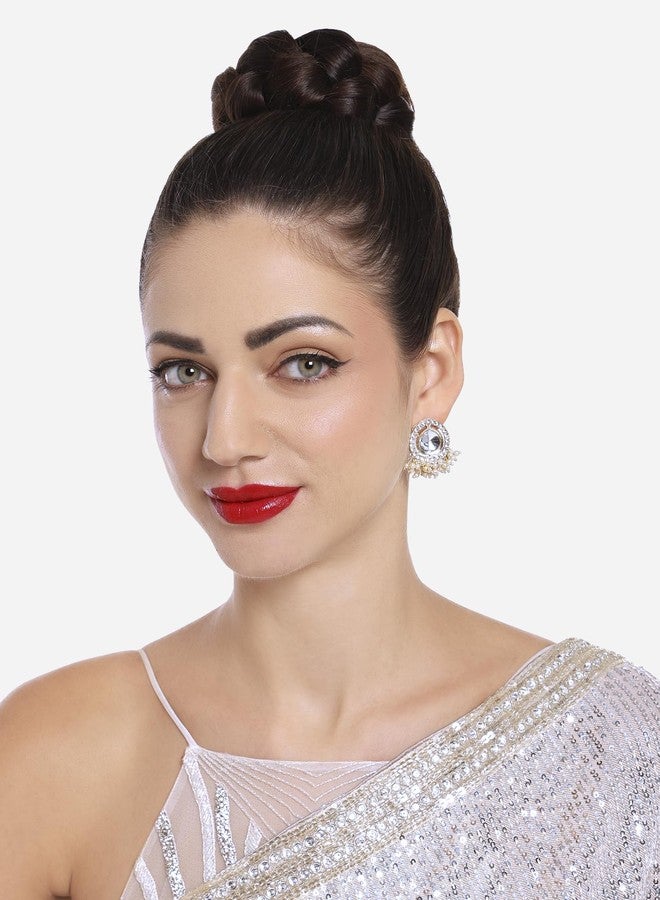 Zaveri Pearls أقراط متدلية بتصميم عرقي من زافيري بيرلز مطلية بالذهب ومرصعة بأحجار ألماس نمساوية وخرز للنساء - ZPFK16709 - Image 4