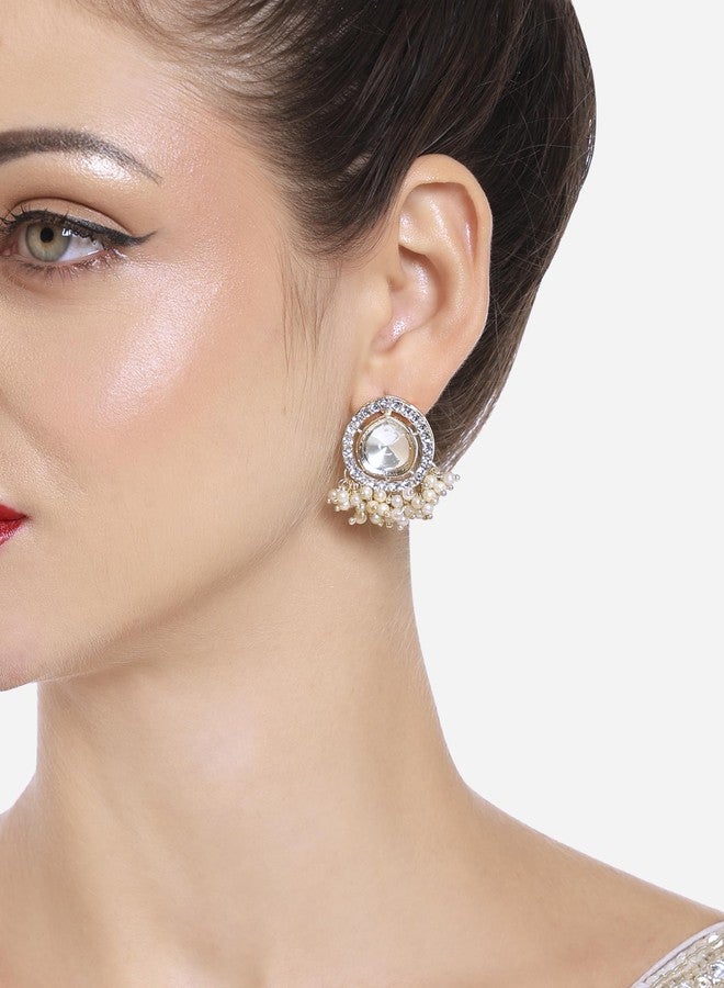 Zaveri Pearls أقراط متدلية بتصميم عرقي من زافيري بيرلز مطلية بالذهب ومرصعة بأحجار ألماس نمساوية وخرز للنساء - ZPFK16709 - Image 2