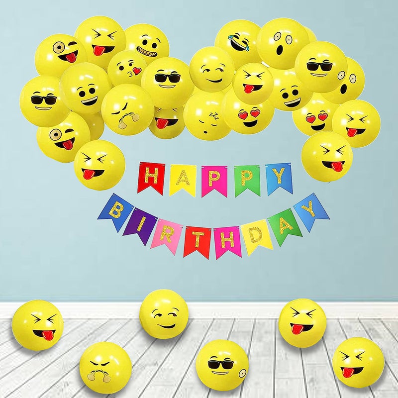 TOYXE Beautiful Emoji Balloons with Birthday Banner Set of 51 Pcs - Image 3