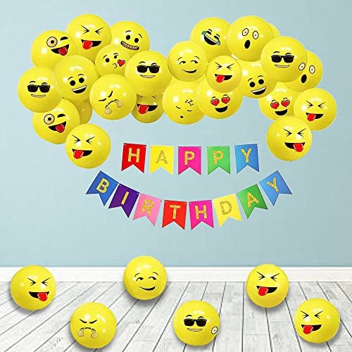TOYXE Beautiful Emoji Balloons with Birthday Banner Set of 51 Pcs - Image 1