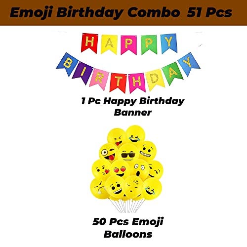 TOYXE Beautiful Emoji Balloons with Birthday Banner Set of 51 Pcs - Image 2