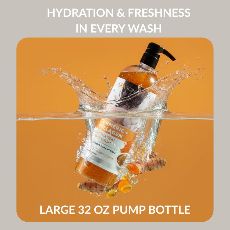 spascriptions غسول الجسم المقشر سبا سكريبتشنز بالكركم + الكولاجين، 33 أونصة، مقشر الجسم المضيء ومقشر الجسم، مقشر سكر مع سكر بني وفيتامين E، يقشر ويغذي البشرة، خالي من القسوة - Image 2