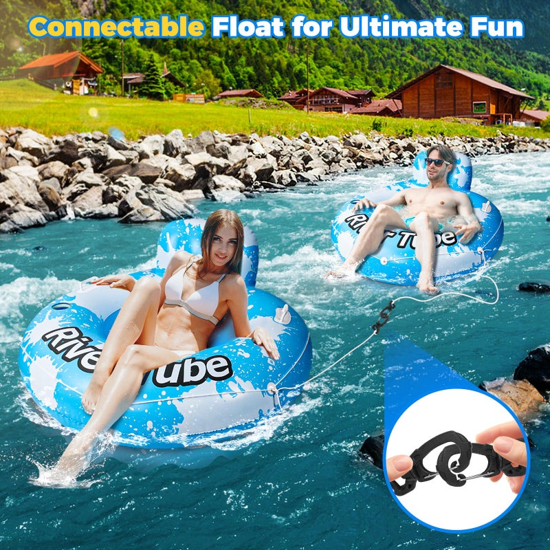 Kizjorya 2025 New & Upgraded River Tubes For Floating Heavy Duty  Inflatable Float For Beach Lake Rafting  Fool Floats With Mesh Bottom  Cup Holder  Backrest - Image 2