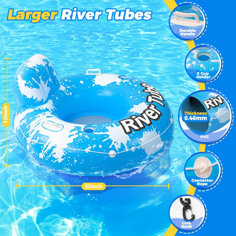 Kizjorya 2025 New & Upgraded River Tubes For Floating Heavy Duty  Inflatable Float For Beach Lake Rafting  Fool Floats With Mesh Bottom  Cup Holder  Backrest - Image 5