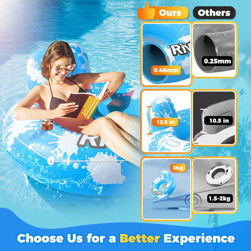 Kizjorya 2025 New & Upgraded River Tubes For Floating Heavy Duty  Inflatable Float For Beach Lake Rafting  Fool Floats With Mesh Bottom  Cup Holder  Backrest - Image 4