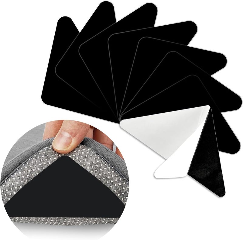 EKIND Black Reusable Rug Gripper Anti Slip Carpet Tape, Dual Sided Adhesive Pads for Non Slip Rug Pads for Hardwood Floors Mat Corner and Tiles Fixing Trimmable Shape(8Pcs,Triangle) - Image 1